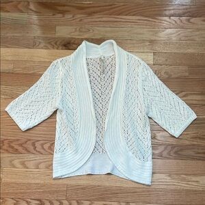 Leo & Nicole Crochet Knit Open Front Cardigan Womens Medium White Coastal Beachy